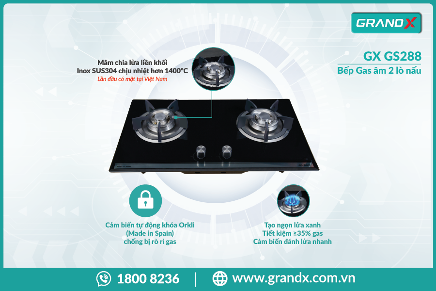 bếp gas Grand X thiết kế hiện đại
