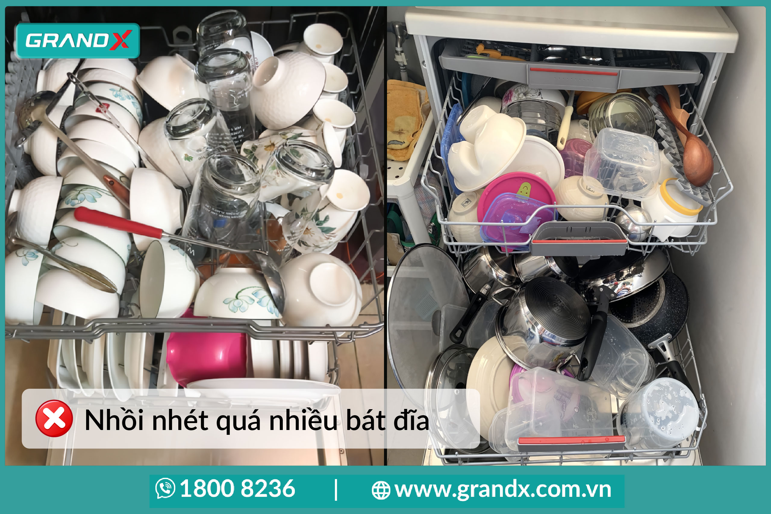 Không nên nhồi nhét quá nhiều bát đĩa vào máy rửa bát, vừa gây lộn xộn, vừa khiến bát đĩa không được rửa sạch