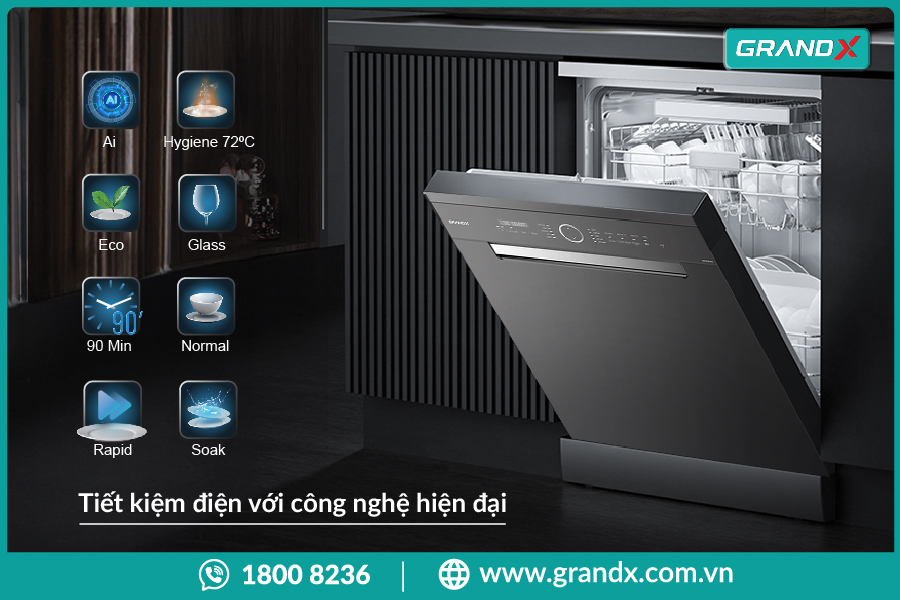 máy rửa bát cao cấp GrandX nâng tầm không gian bếp gia đình Việt