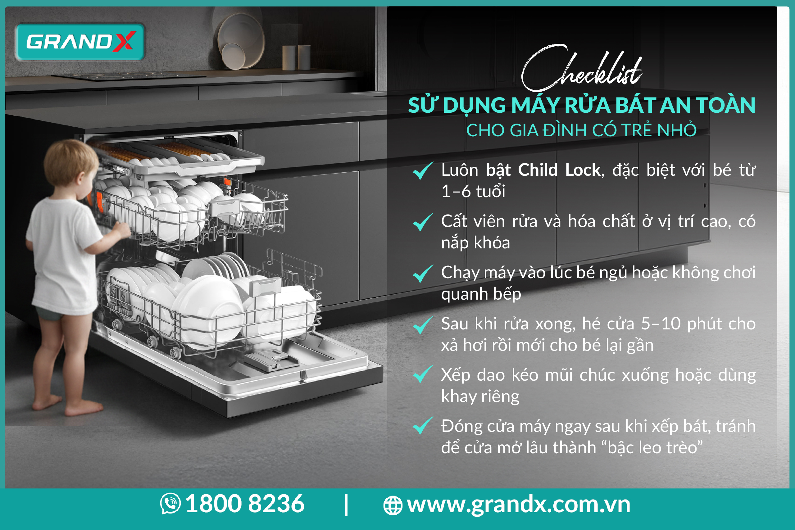 Checklist sử dụng máy rửa bát cho gia đình có trẻ nhỏ