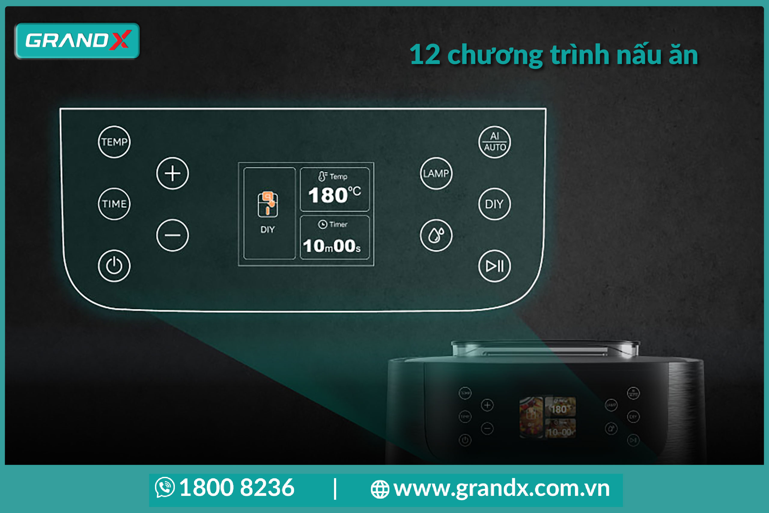 Nồi chiên không dầu GrandX được tích hợp 12 chương trình nấu ăn thông minh