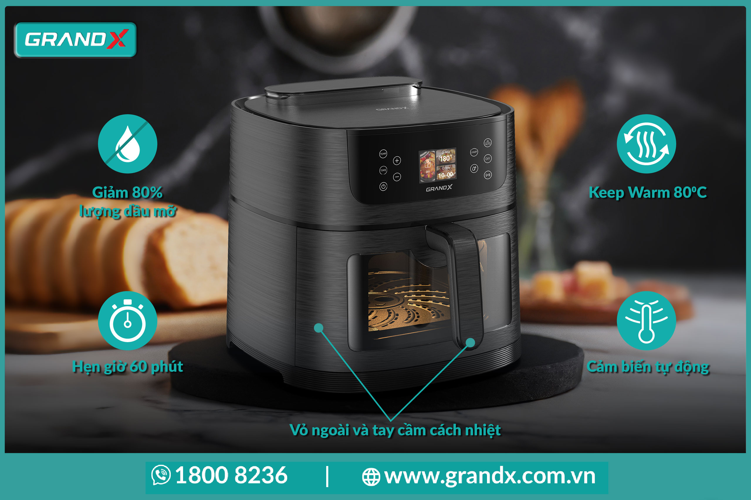 Nồi chiên không dầu GrandX rất tiện lợi và an toàn