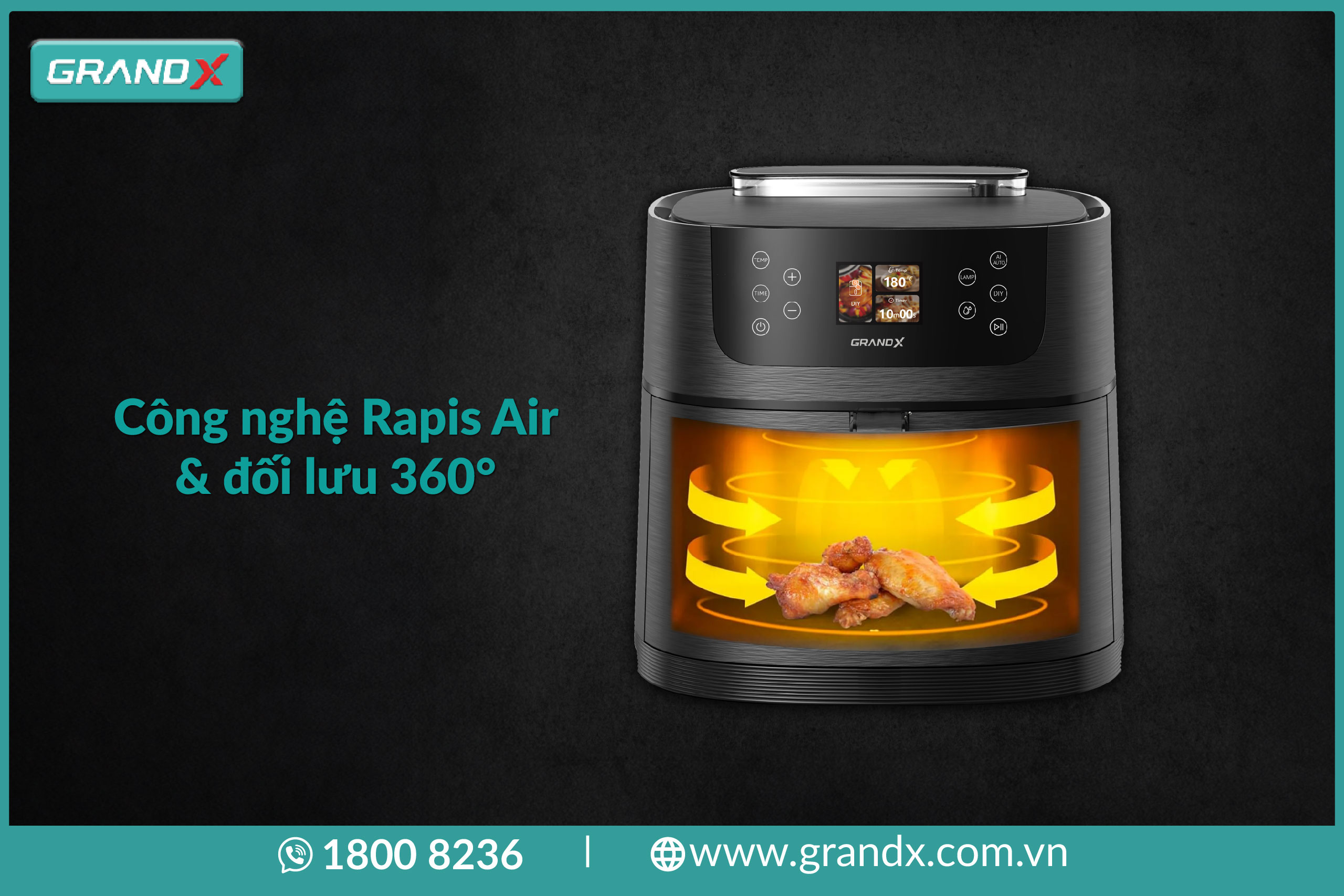Với Rapid Air và đối lưu 360°, thực phẩm sẽ chín đều, nhanh hơn lò nướng truyền thống gấp nhiều lần.