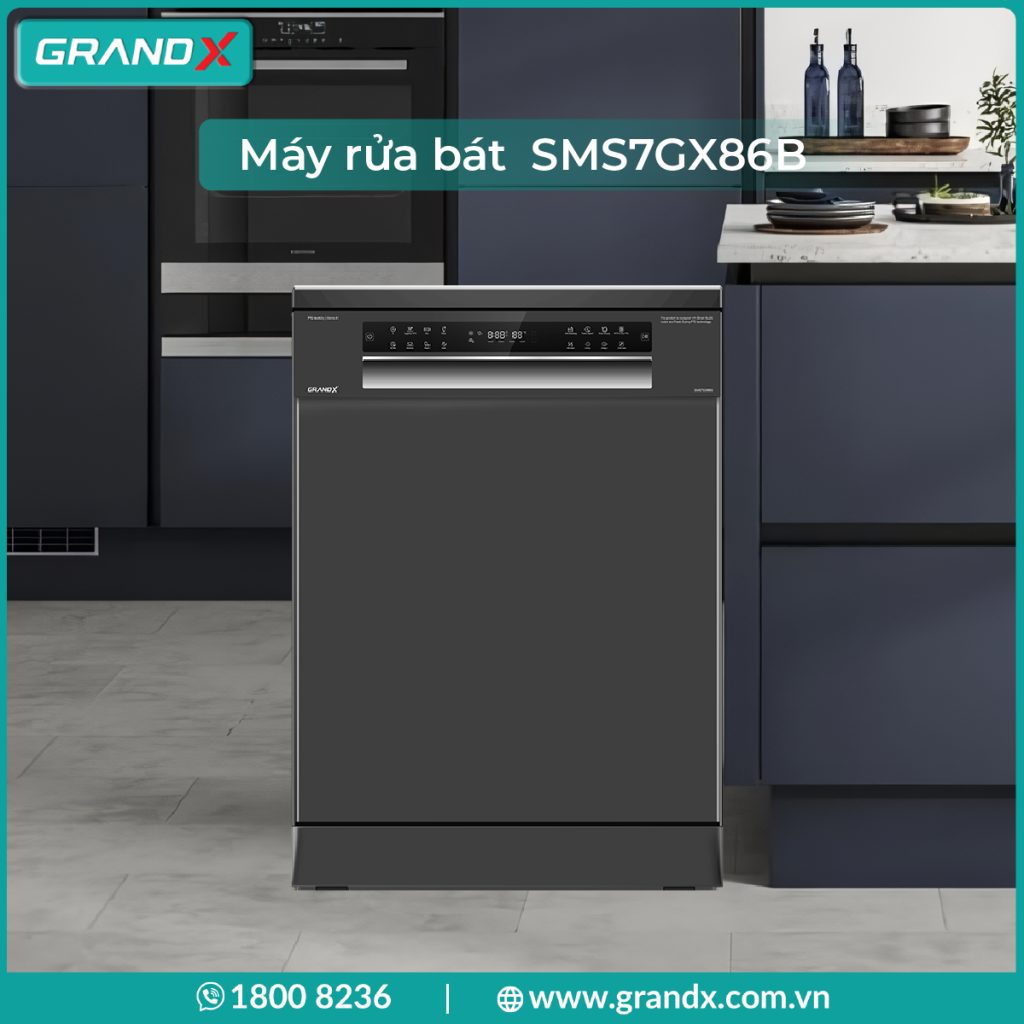 Máy rửa bát GrandX có thể rửa được 16 bộ bát đĩa, giúp giảm tải những công việc trong gian bếp