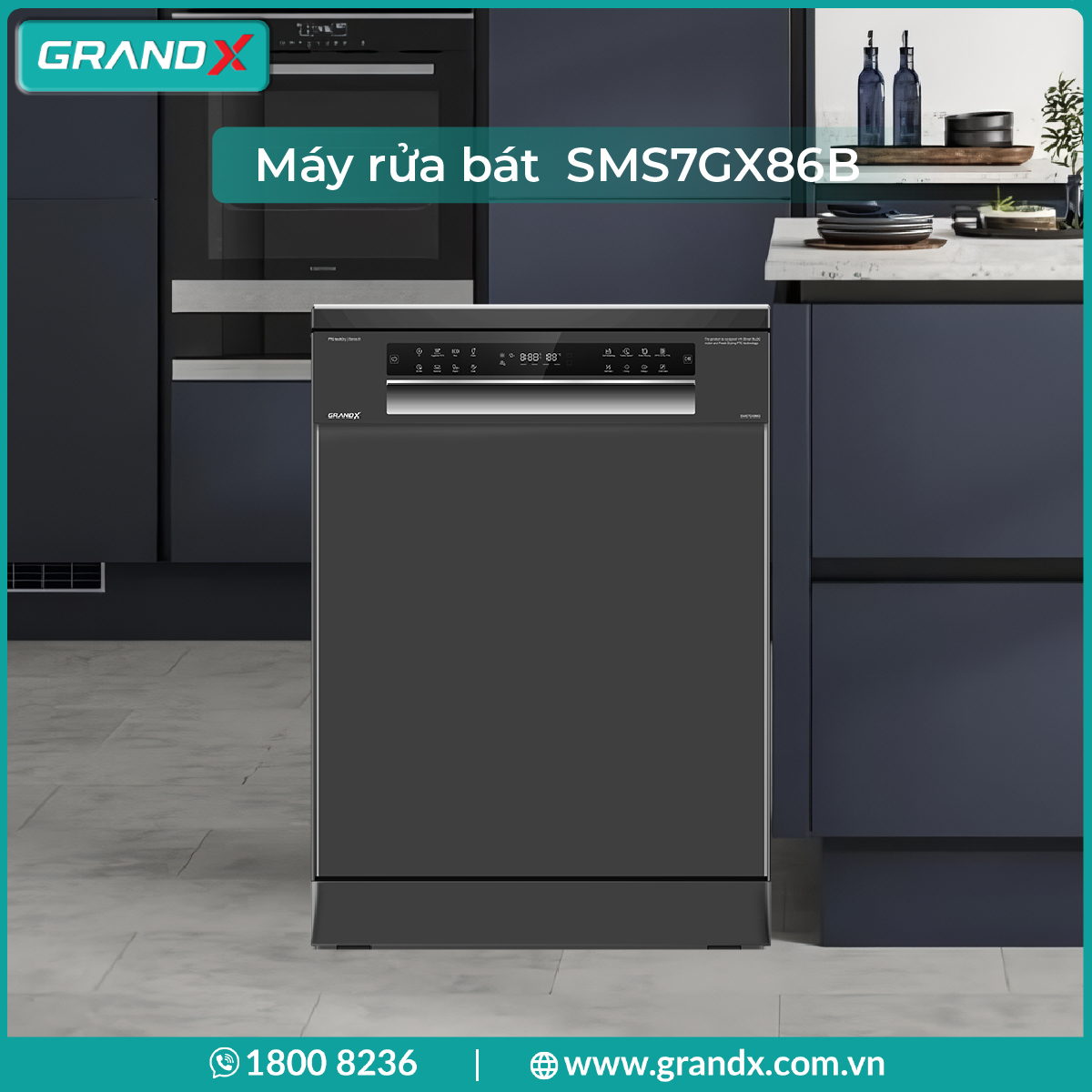 Máy rửa bát GrandX có thể rửa được 16 bộ bát đĩa, giúp giảm tải những công việc trong gian bếp