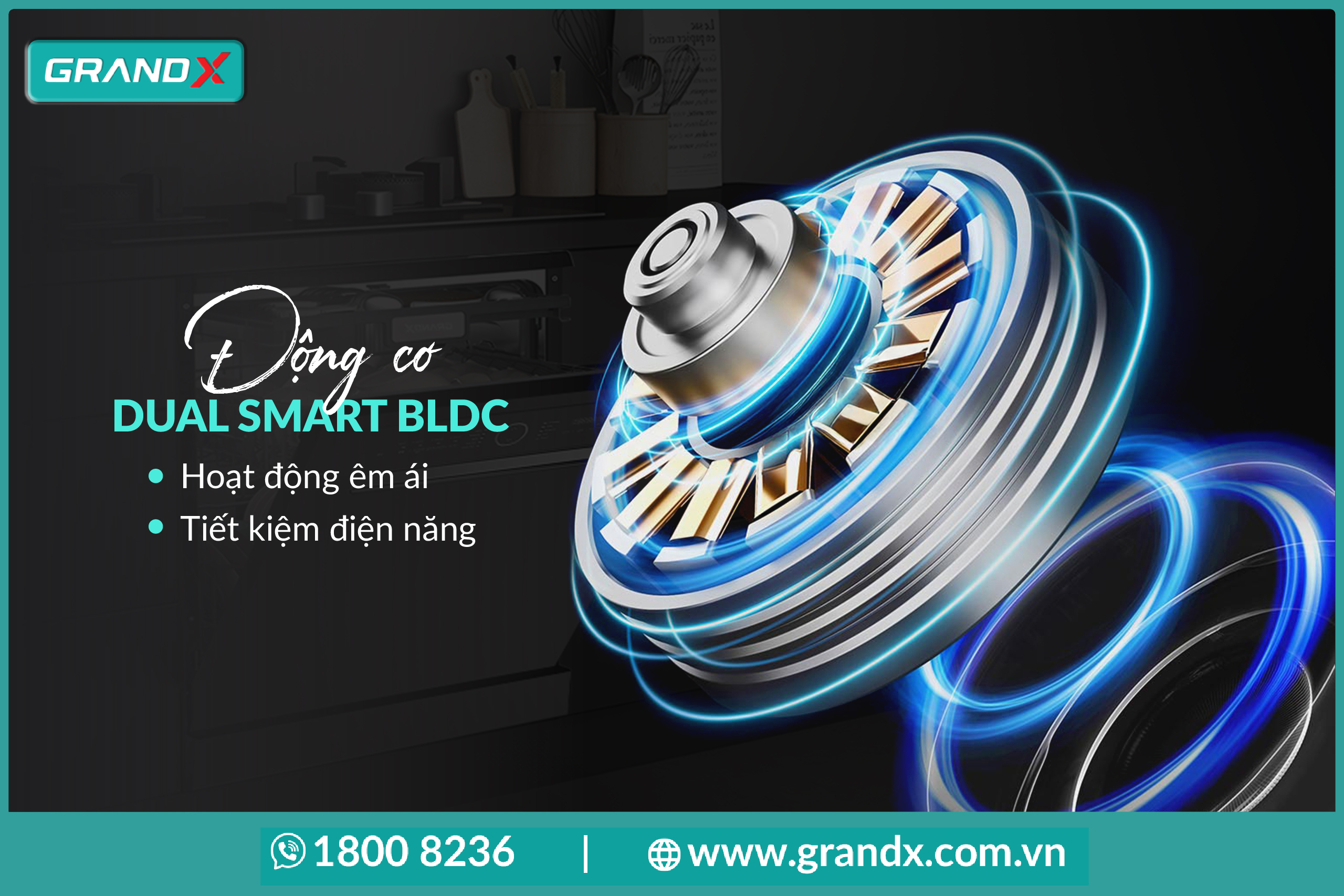 Động cơ BLDC giúp máy rửa bát GrandX luôn tiết kiệm điện