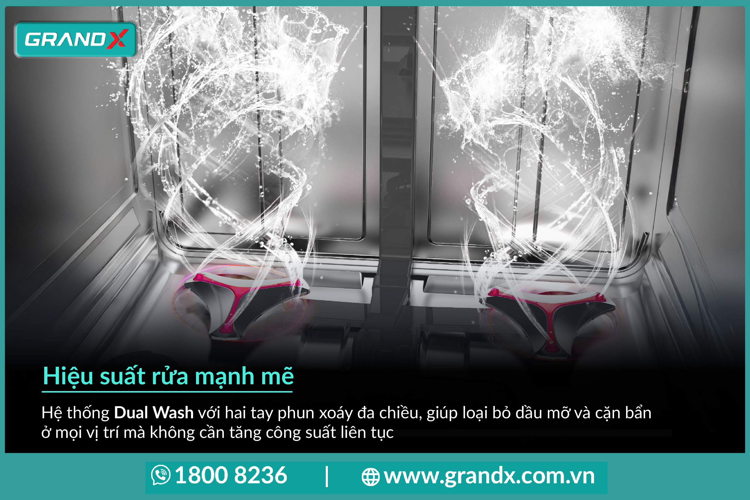Hệ thống Dual Wash mạnh mẽ, giúp loại bỏ mọi vết bẩn