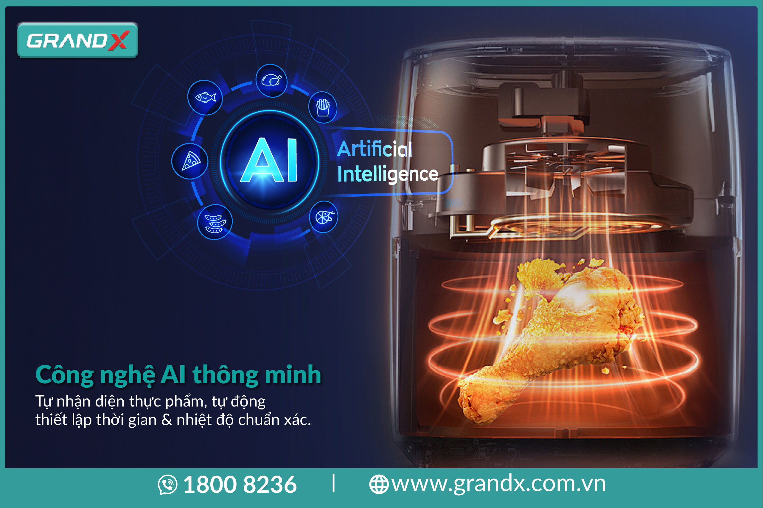 Nồi chiên không dầu GrandX có chức năng AI hiện đại